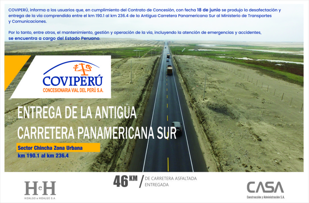 Desafectación y entrega de la vía comprendida entrel el Km 190.1 al Km